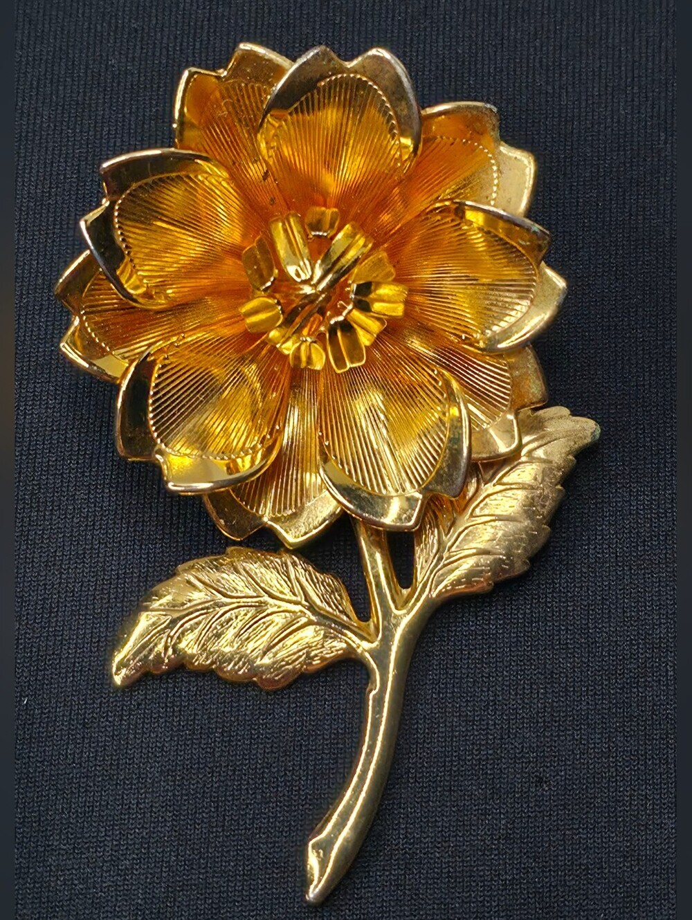 Vintage Gold Tone Multi Layered Flower Brooch Pin Mid Century Perfect Condition